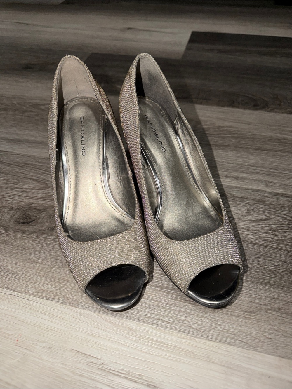 Bandolino Women's Glitter Peep-Toe Wedge Heels Silver